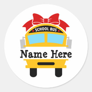 Kids Back to School Bus Personalise Name Classic R Round Sticker