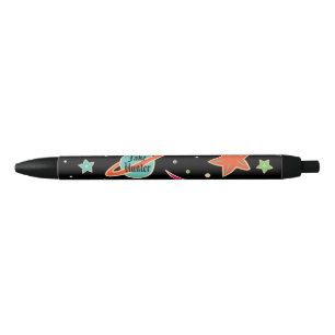 Kids' Back To School Space Rocket Pattern Name Black Ink Pen