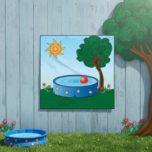 Kids Backyard Pool Scene with Sun Tree Poster