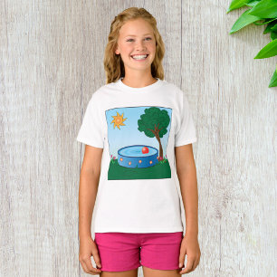 Kids Backyard Pool Scene with Sun Tree T-Shirt