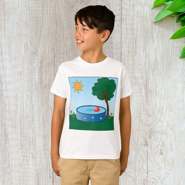 Kids Backyard Pool Scene with Sun Tree T-Shirt (Creator Uploaded)
