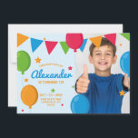 Kids Balloon Stars Photo Birthday Party Invitation<br><div class="desc">Kids Balloon Stars Photo Birthday Party Invitation. This design features colourful birthday bunting flags and balloons. Personalise this custom design with your own party details and photo. Perfect for a kids birthday.</div>