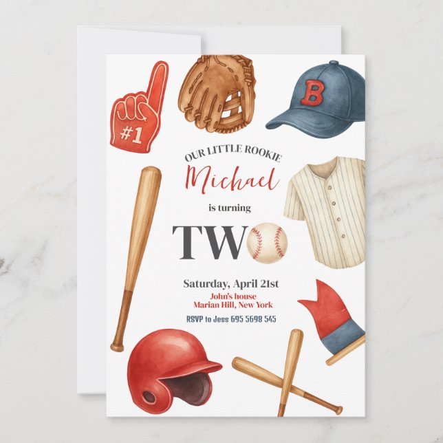 Kids Baseball 2nd Birthday Party Invitation (Front)