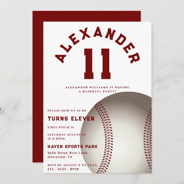 Kids Baseball Birthday Party Invitation (Front/Back)