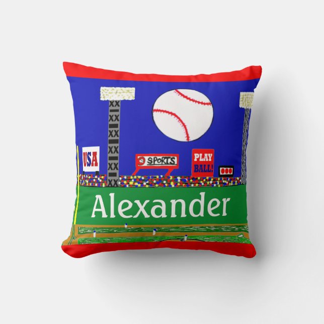 Kids Baseball Personalised Throw Pillow Gift (Front)