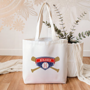 Kids Baseball Personalized Name Tote Bag