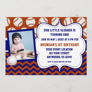 Kids Baseball Photo Birthday Invitation