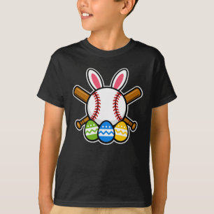 Kids Baseball Player Easter Bunny Ears Eggs Boys  T-Shirt