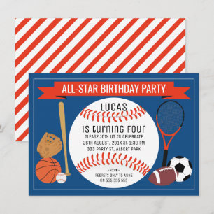 Kids Baseball Sports Birthday Party Invitation