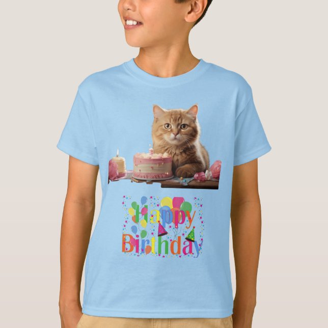 Kids' Basic T-Shirt Happy Birthday Cat Design (Front)