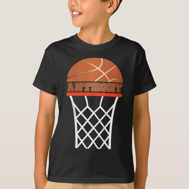 Kids Basketball  Anthony Custom Name Gift For Boys T-Shirt (Front)