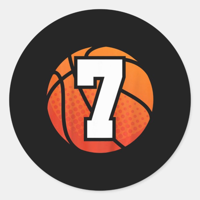 Kids Basketball Birthday  7 Number Seven Year Old  Classic Round Sticker (Front)