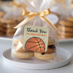 Kids Basketball Birthday Party Square Sticker<br><div class="desc">Basketball themed birthday favour thank you stickers featuring a basketball court background,  a ball,  and a party favour template.</div>