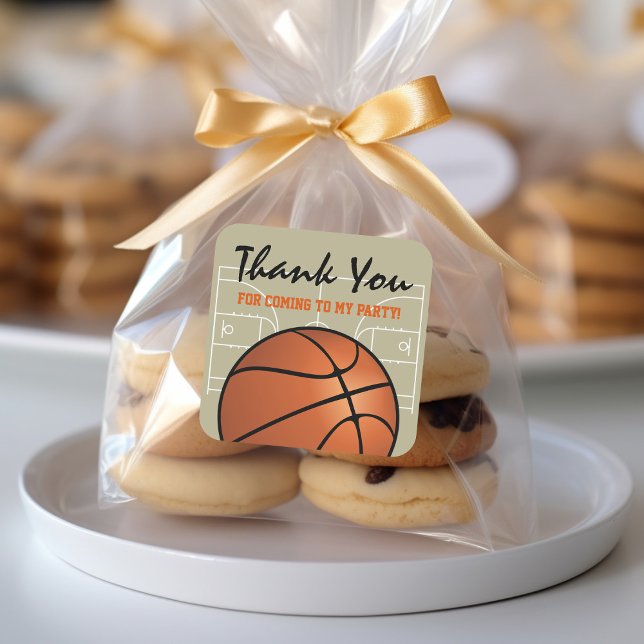 Kids Basketball Birthday Party Square Sticker (Creator Uploaded)