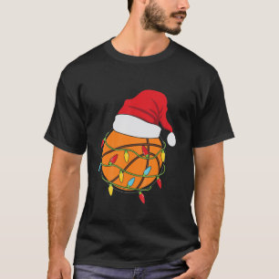 Kids Basketball-Christmas-Lights-Santa-Hat T-Shirt