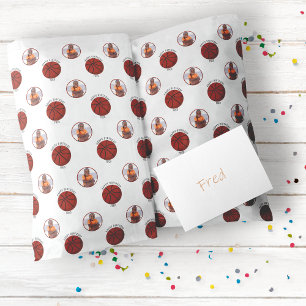 Kids Basketball Happy Birthday With Name & Photo Wrapping Paper
