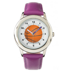 Kid's Basketball Purple Leather Strap Watch