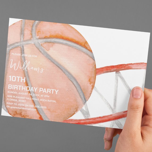 Kids Basketball Watercolor Birthday Party Invitation (Creator Uploaded)