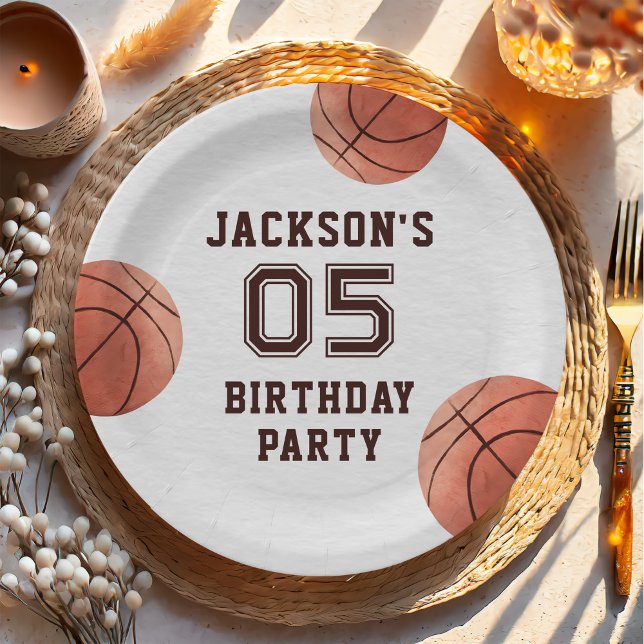 Kids Basketball Watercolor Birthday Party Paper Plate (Creator Uploaded)
