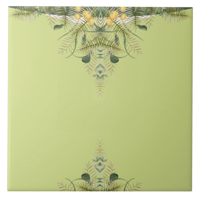 Kids bathroom Cute giraffe floral olive green Tile (Front)