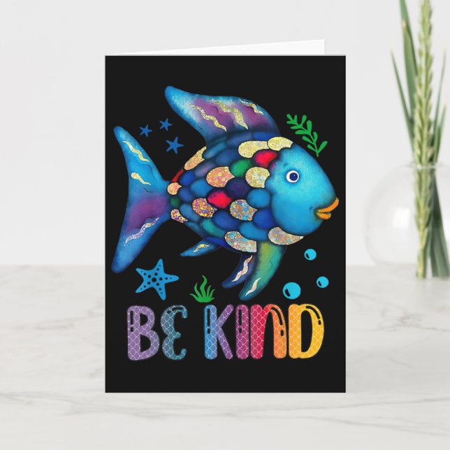 Kids Be Kind Rainbow Scale Fish Teacher Reading Bo Card (Front)