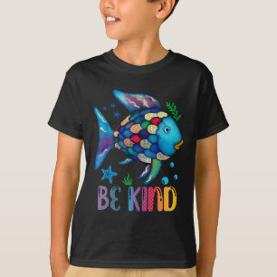 Kids Be Kind Rainbow Scale Fish Teacher Reading Bo T-Shirt