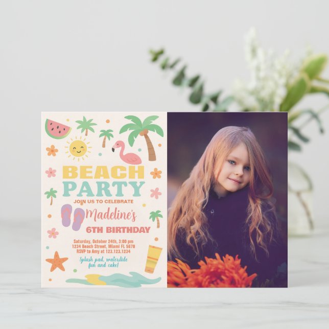Kids Beach Bash Birthday Invitation & Decor (Standing Front)