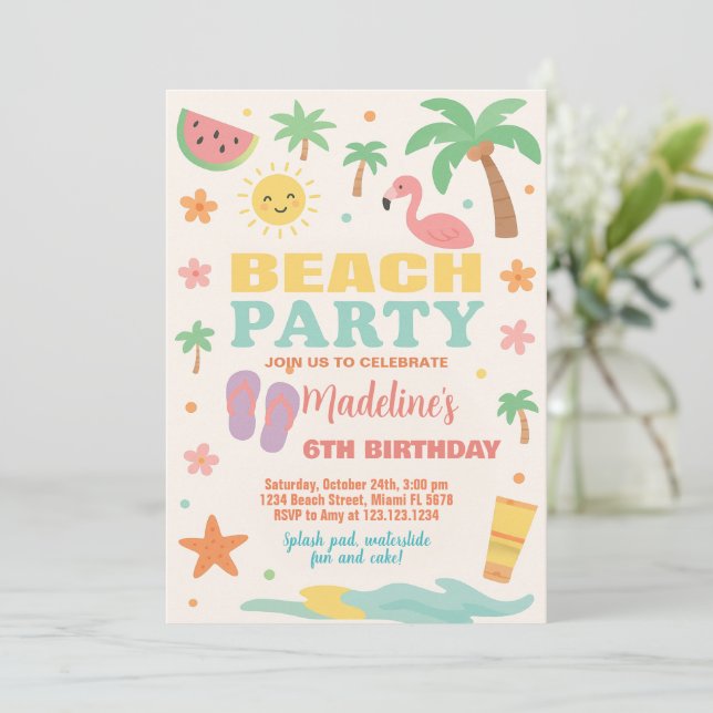 Kids Beach Bash Birthday Invitation & Decor (Standing Front)