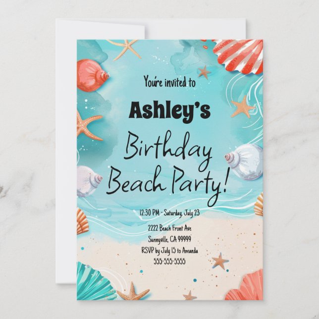 Kids Beach Birthday Party  Invitation (Front)