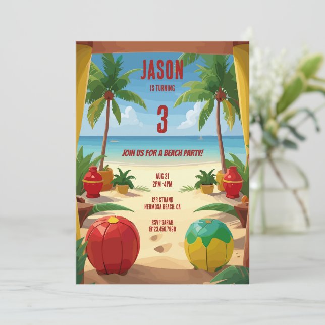 Kids Beach Birthday Party Invitation (Standing Front)