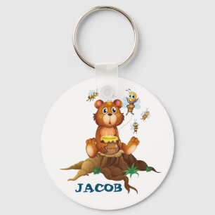 Kids Bear and Honey Personalised Key Ring