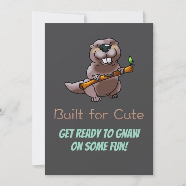 Kids Beaver Birthday Invite – Built for Cute (Front)