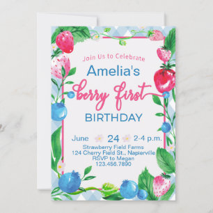 Kids Berry First Birthday Invitation Strawberry