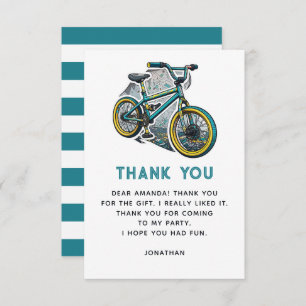 Kids Bike BMX Party. Racing adventure boy birthday Thank You Card