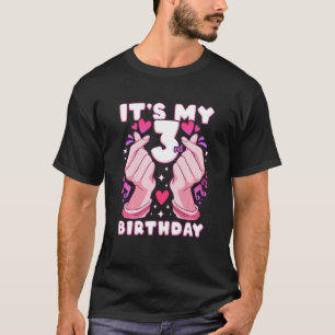 Kids Birthday 3 years old, K-pop finger heart, Sar T-Shirt
