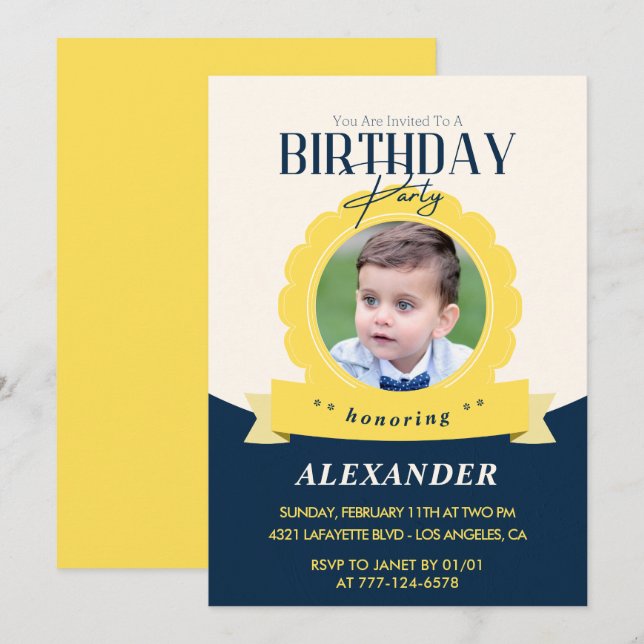 Kids birthday 5th birthday invitation Modern (Front/Back)