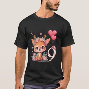 Kids Birthday 9 Years Baby Deer Fawn Kid Bambino T-Shirt