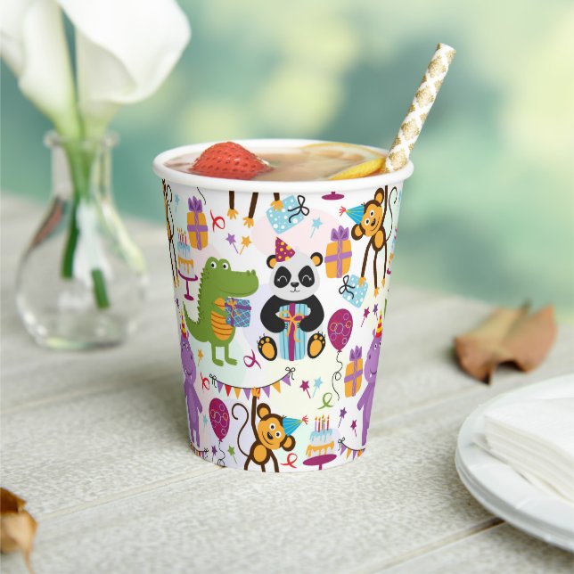 Kids Birthday Animals Paper Cups (Insitu)