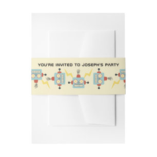 Kids Birthday Antique Robot Pattern Invitation Belly Band