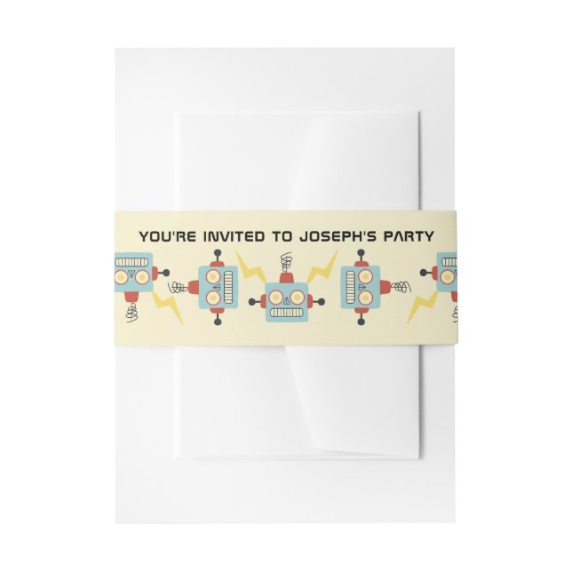 Kids Birthday Antique Robot Pattern Invitation Belly Band (Front Example)