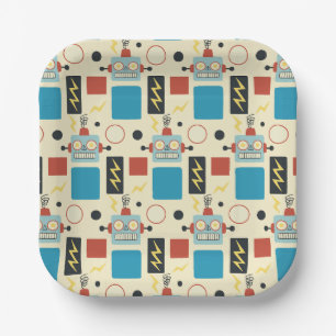 Kids Birthday Antique Robot Pattern Paper Plate