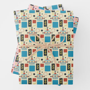 Kids Birthday Antique Robot Pattern Wrapping Paper Sheet