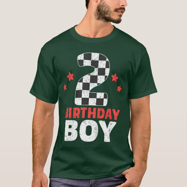 Kids Birthday Boy 2 Two Racing Flag 2nd Birthday R T-Shirt (Front)
