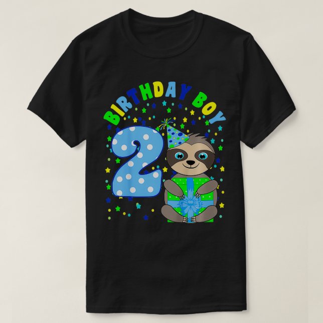 Kids Birthday Boy 2 Year Old 2nd Birthday Sloth Gi T-Shirt (Design Front)