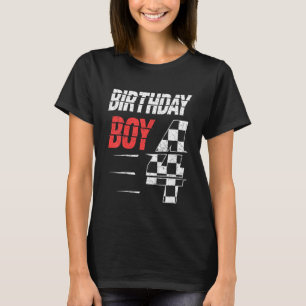 Kids Birthday Boy 4 Four Racing Flag 4th Birthday T-Shirt