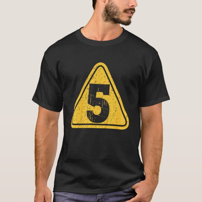 Kids Birthday Boy 5 Five Construction Sign 5th Bir T-Shirt (Front)