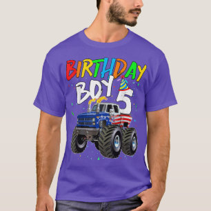Kids Birthday Boy 5 Year Old Monster Truck Flag 5t T-Shirt