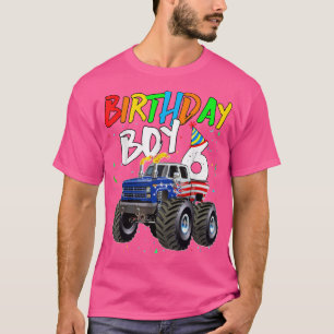 Kids Birthday Boy 6 Year Old Monster Truck Flag 6t T-Shirt