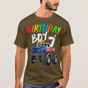 Kids Birthday Boy 7 Year Old Monster Truck Flag 7t T-Shirt