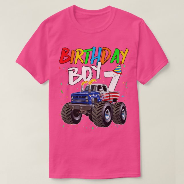 Kids Birthday Boy 7 Year Old Monster Truck Flag 7t T-Shirt (Design Front)